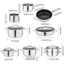 Velaze Cookware Set 14Pc Stainless Steel Pot & Pan Set Induction Safe with lid