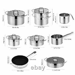 Velaze Cookware Set, 14-Piece Stainless Steel Pot & Pan Sets with Glass lid