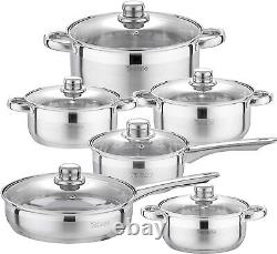 Velaze Cookware Set, Series Motti, 12-Piece Stainless Steel Pot & Pan Sets, Indu