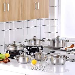 Velaze Cookware Set, Series Motti, 12-Piece Stainless Steel Pot & Pan Sets, Indu