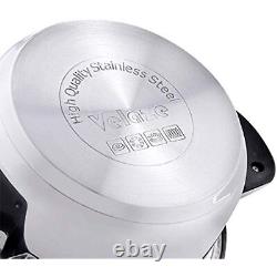 Velaze Pot & Pan Sets 16Piece Stainless Steel Cookware Set Induction Safe Silver