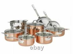 Viking 13 piece Tri-Ply Copper Finish Cookware Set Glass Lids Strong Handles