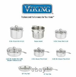 Viking 13 piece Tri-Ply Stainless Steel Cookware Set Mirror Finish