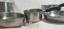 Vintage 11 Piece Revere Ware Stainless Steel Copper Bottom Cookware Set l1