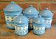 Vintage French Blue Enamelware Canister Set Five Pieces With Lids