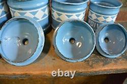 Vintage French Blue Enamelware Canister Set Five Pieces with Lids
