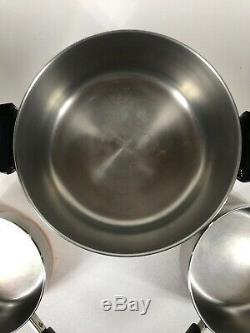 Vintage Revere Ware 5 Piece Set Stainless Steel Copper Bottom 1801 Clinton ILL