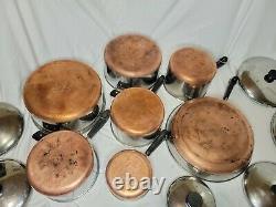 Vintage Revere Ware Pre-1968 14-piece Set Copper Bottom Pots & Fry Pan with Lids