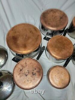 Vintage Revere Ware Pre-1968 14-piece Set Copper Bottom Pots & Fry Pan with Lids