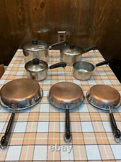 Vintage Revere Ware copper bottom cookware 10 piece set lot 4 2 1 qt 7 8 9 in