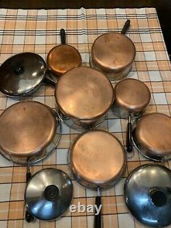 Vintage Revere Ware copper bottom cookware 10 piece set lot 4 2 1 qt 7 8 9 in
