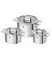 Zwilling 3 Piece Vitality Cookware Set Silver. 3 Stocpots With Glass Lids