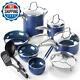 12-piece Céramique Antiadhésive Ustensiles De Cuisine Ensemble Couvercle Pans & Pots Home Kitchen Cooking Blue
