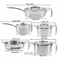 5 Pièces À Induction Saucepan Cuisinière Pot De Soupe Lait Pan Set Couvercle En Acier Inoxydable