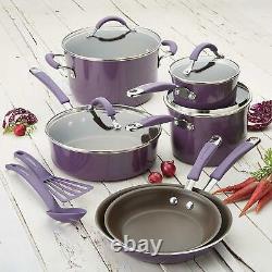 Assortiment De Vaisselle Antiadhésif Pots Pans Cuisine Émail Four Cuisson Sans Danger Purple 12 Pièce