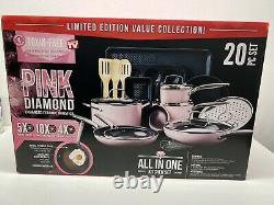 Bleu Diamond Pink Cookware Set 20 Pièces Antiadhésif Céramique Nouveau Rapide Navire