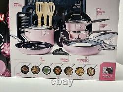 Bleu Diamond Pink Cookware Set 20 Pièces Antiadhésif Céramique Nouveau Rapide Navire