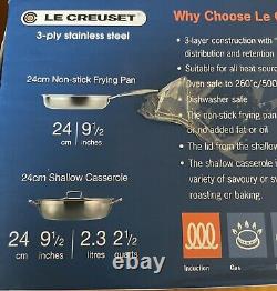 Ensemble de 2 pièces de batterie de cuisine en acier inoxydable 3 plis tout neuf de la marque Le Creuset.