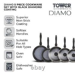 Ensemble de batterie de cuisine Tower Diamo 5 pièces avec revêtement antiadhésif Black Diamond, ensemble de poêles T900130