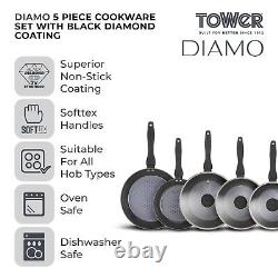 Ensemble de batterie de cuisine Tower Diamo 5 pièces avec revêtement antiadhésif en céramique noire Diamond T900130
