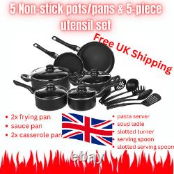 Ensemble de batterie de cuisine antiadhésive de 15 pièces, casseroles et poêles de cuisine antiadhésives noires avec LIVRAISON GRATUITE au Royaume-Uni.