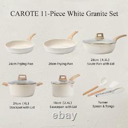 Ensemble de batterie de cuisine antiadhésive en granite blanc Carote 11 pièces pour induction, élégantes casseroles et poêles