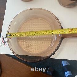 Ensemble de batterie de cuisine vintage en verre ambre Corning Vision Ware Pyrex 7 pièces avec couvercles Waffle
