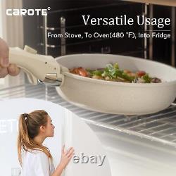 Ensemble de casseroles et poêles CAROTE, ensemble de batterie de cuisine antiadhésive 11 pièces, granit blanc