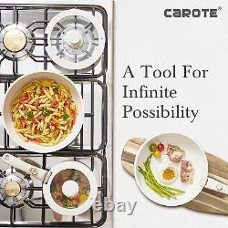 Ensemble de casseroles et poêles CAROTE, ensemble de batterie de cuisine antiadhésive 11 pièces, granit blanc