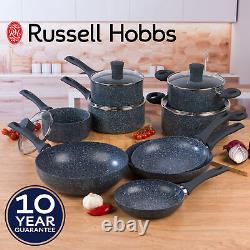 Ensemble de casseroles et poêles Russell Hobbs en aluminium bleu marbré de 9 pièces antiadhésives.
