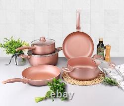 Ensemble de casseroles et poêles en or rose 8 pièces antiadhésif pour plaque à induction, friture et faitout