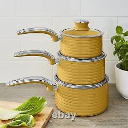 Ensemble de casseroles rétro jaune Swan de 5 pièces - Ensemble élégant de batterie de cuisine pour cuisine - Garantie de 2 ans