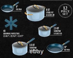 Ensemble de cuisson antiadhésif de 12 pièces - Casseroles, poêles, poêle à frire, et poêle à sauce en granit bleu pour l'induction.