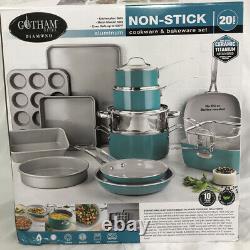 Gotham Steel 20 Pièces Pffo Free Non-stick Cookware + Bakeware Set En Bleu Océan