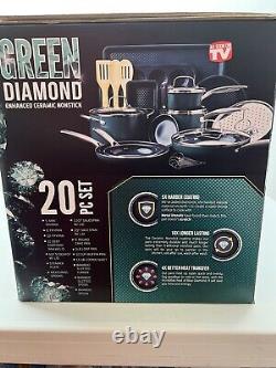 Green Diamond 20 Pièces Céramique Antiadhésif Cuisinière Tout En Un Ensemble De Cuisine Nouveau