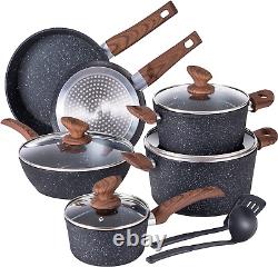 Induction Kitchen Cookware Sets Non-adhésif Granite Hammered Pan Set 12 Pièce