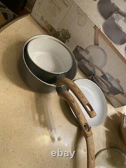Nib Masterclass Premium Cookware 8 Piece Set Ceramic Grey White Shimmer