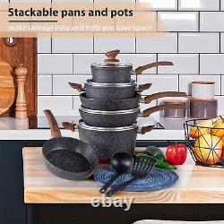 Nouveau Set De Vaisselle De Cuisine De 12 Pièces Pots Antiadhésifs Granite Et Lave-vaisselle Coffre-fort