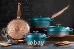 O. M. S Ensemble D'articles De Cuisine En Granite Turquoise Casserole En Verre 7 Pièce 3049