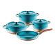 O.m. S Granite Turquoise Cookware Set Glass Lid Casserole Pan Pot 7 Pièce 3049