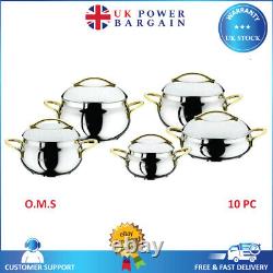 Oms 10 Pièces Silver Gold Bowl Forme Professional Cookware Pot Set Avec Couvercle