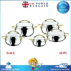 Oms Cookware Silver Gold 10 Piece Bowl Forme Professional Stock Pot Set With LID