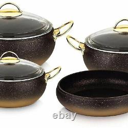 Oms Ustensiles De Cuisine Anti Stick Granite Copper Set, Verre Couvercles Casserole Casserole Pan Pot, 9 Pièces