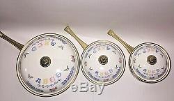 Pays Fleur Vintage Vaisselle Émaillée Pot Couvercle Poignées En Laiton Pan 6 Piece Set Tl