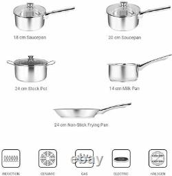 Penguin Home Professional Induction-safe Cookware Set, Acier Inoxydable, 5 Pièces