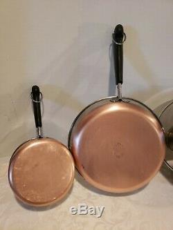 Revere Ware Copper Bottom 10 Piece Cookware Set Skillets, Sauce Casseroles, # 7