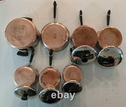 Revere Ware Copper Clad Bottom 12 Piece Set Pots Pans Lids Made In USA