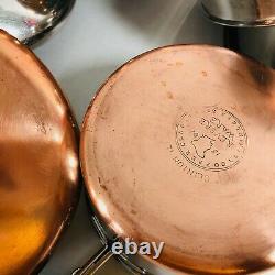 Revere Ware Pré-1968 Copper Clad Bottom 12 Piece Lot Set Pots Pans Lids Skillets