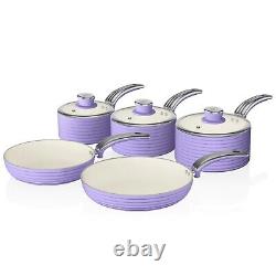 Swan Retro 5 Pièces Pan Set Violet. Vaisselle De Cuisine Vintage. Grande Nouvelle