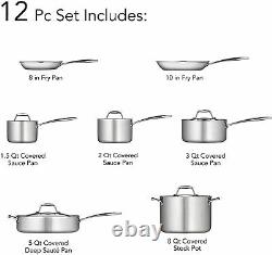 Tramontina Gourmet 12 Pièce Tri-ply Clad Stainless Steel Cookware Set New